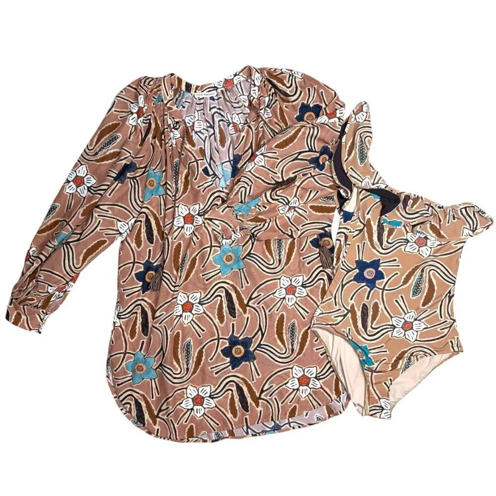 Ulla Johnson Martina Maillot Swimsuit + Biarritz Floral Print Tunic Small Set